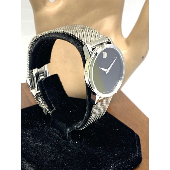 Movado Women\'s Watch 0607220 Black Dial Swiss Quartz 28mm Silver Mesh Steel main image 4